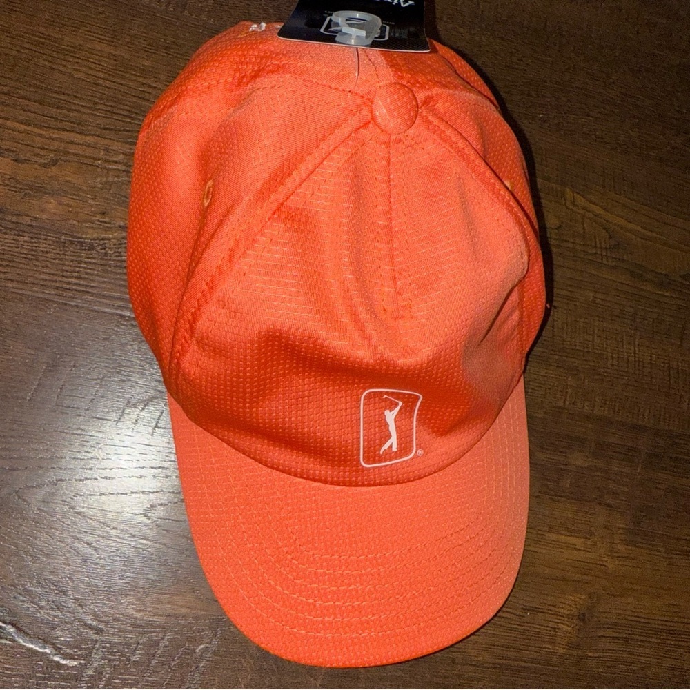 PGA Tour Airflux Neon Orange Golf Hat NWT Adjustable Ventilated - Picture 4 of 5